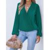 CUPSHE V Neck Wrap Velvet Tops Dressy Causal Long Sleeve Business Work Blouses Loose Fit Shirts Vacation Outfits(Dark Green)
