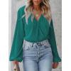 CUPSHE V Neck Wrap Velvet Tops Dressy Causal Long Sleeve Business Work Blouses Loose Fit Shirts Vacation Outfits(Dark Green)