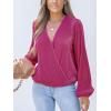 CUPSHE V Neck Wrap Velvet Tops Dressy Causal Long Sleeve Business Work Blouses Loose Fit Shirts Vacation Outfits(Fuchsia)