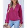 CUPSHE V Neck Wrap Velvet Tops Dressy Causal Long Sleeve Business Work Blouses Loose Fit Shirts Vacation Outfits(Fuchsia)