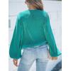 CUPSHE V Neck Wrap Velvet Tops Dressy Causal Long Sleeve Business Work Blouses Loose Fit Shirts Vacation Outfits(Green)