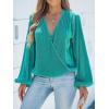 CUPSHE V Neck Wrap Velvet Tops Dressy Causal Long Sleeve Business Work Blouses Loose Fit Shirts Vacation Outfits(Green)