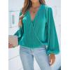 CUPSHE V Neck Wrap Velvet Tops Dressy Causal Long Sleeve Business Work Blouses Loose Fit Shirts Vacation Outfits(Green)