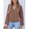 CUPSHE V Neck Wrap Velvet Tops Dressy Causal Long Sleeve Business Work Blouses Loose Fit Shirts Vacation Outfits(Light Brown)