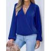 CUPSHE V Neck Wrap Velvet Tops Dressy Causal Long Sleeve Business Work Blouses Loose Fit Shirts Vacation Outfits(Royal Blue)