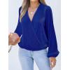 CUPSHE V Neck Wrap Velvet Tops Dressy Causal Long Sleeve Business Work Blouses Loose Fit Shirts Vacation Outfits(Royal Blue)