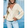 CUPSHE V Neck Wrap Velvet Tops Dressy Causal Long Sleeve Business Work Blouses Loose Fit Shirts Vacation Outfits(White)