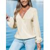 CUPSHE V Neck Wrap Velvet Tops Dressy Causal Long Sleeve Business Work Blouses Loose Fit Shirts Vacation Outfits(White)