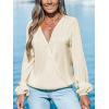 CUPSHE V Neck Wrap Velvet Tops Dressy Causal Long Sleeve Business Work Blouses Loose Fit Shirts Vacation Outfits(White)