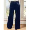 CUPSHE Velvet Pants for Women Wide Leg Dressy Velour Palazzo Work Pants with Pockets(Blue)