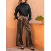CUPSHE Velvet Pants for Women Wide Leg Dressy Velour Palazzo Work Pants with Pockets(Brown)