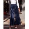 CUPSHE Velvet Pants for Women Wide Leg Dressy Velour Palazzo Work Pants with Pockets(Navy)