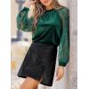 CUPSHE Velvet Tops for Women Long Sleeve Lace Blouses Mock Neck Fall Party Shirts 2025(Green)