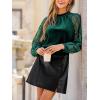 CUPSHE Velvet Tops for Women Long Sleeve Lace Blouses Mock Neck Fall Party Shirts 2025(Green)