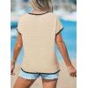 CUPSHE Women Cap Sleeve Knit Cover Up Beach Waffle Tops Crew Neck Summer Oversized Trendy Short Sleeve T Shirts(Khaki)
