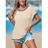 CUPSHE Women Cap Sleeve Knit Cover Up Beach Waffle Tops Crew Neck Summer Oversized Trendy Short Sleeve T Shirts(Khaki)