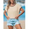 CUPSHE Women Cap Sleeve Knit Cover Up Beach Waffle Tops Crew Neck Summer Oversized Trendy Short Sleeve T Shirts(Khaki)