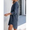 CUPSHE Women Fall Denim Shirt Dresses Cotton Long Sleeve V Neck Distressed Roll Tab Jean Mini Dress(Dark Blue)