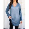 CUPSHE Women Fall Denim Shirt Dresses Cotton Long Sleeve V Neck Distressed Roll Tab Jean Mini Dress(Denim Blue)