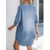 CUPSHE Women Fall Denim Shirt Dresses Cotton Long Sleeve V Neck Distressed Roll Tab Jean Mini Dress(Light Blue)