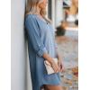 CUPSHE Women Fall Denim Shirt Dresses Cotton Long Sleeve V Neck Distressed Roll Tab Jean Mini Dress(Light Blue)
