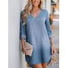 CUPSHE Women Fall Denim Shirt Dresses Cotton Long Sleeve V Neck Distressed Roll Tab Jean Mini Dress(Light Blue)
