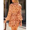 CUPSHE Women Fall Dresses Boho Floral Drawstring V Neck Ruffle Hem Sundress Long Sleeve Smocked Mini Dress(Brown)