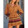 CUPSHE Women Fall Dresses Boho Floral Drawstring V Neck Ruffle Hem Sundress Long Sleeve Smocked Mini Dress(Orange)