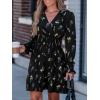 CUPSHE Women Fall Dresses Floral V Neck Long Sleeve Ruffle Hem Smocked High Waist Casual Mini Dress(Black)