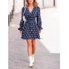 CUPSHE Women Fall Dresses Floral V Neck Long Sleeve Ruffle Hem Smocked High Waist Casual Mini Dress(Navy)
