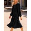 CUPSHE Women Fall Dresses Long Sleeve Square Neck Tie Front Elastic High Waist A Line Wedding Guest Maxi Dress(Black)