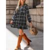 CUPSHE Women Fall Dresses Plaid Ruffle Hem V Neck Long Sleeve Button Holiday Tunic Mini Dress(Black)