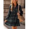 CUPSHE Women Fall Dresses Plaid Ruffle Hem V Neck Long Sleeve Button Holiday Tunic Mini Dress(Green)