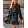 CUPSHE Women Fall Dresses Plaid Ruffle Hem V Neck Long Sleeve Button Holiday Tunic Mini Dress(Green)