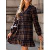 CUPSHE Women Fall Dresses Plaid Ruffle Hem V Neck Long Sleeve Button Holiday Tunic Mini Dress(Navy)