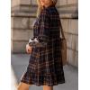 CUPSHE Women Fall Dresses Plaid Ruffle Hem V Neck Long Sleeve Button Holiday Tunic Mini Dress(Navy)