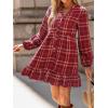 CUPSHE Women Fall Dresses Plaid Ruffle Hem V Neck Long Sleeve Button Holiday Tunic Mini Dress(Red)