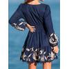 CUPSHE Women Fall Dresses Plunging V Neck Lace Trim Puff Long Sleeve Elastic Smocked Mini Dress(Navy)