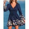 CUPSHE Women Fall Dresses Plunging V Neck Lace Trim Puff Long Sleeve Elastic Smocked Mini Dress(Navy)