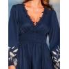 CUPSHE Women Fall Dresses Plunging V Neck Lace Trim Puff Long Sleeve Elastic Smocked Mini Dress(Navy)
