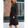 CUPSHE Women Fall Dresses Ruffle Hem Knit Ruched Crew Neck Long Sleeve Bodycon Cocktail Mini Dress(Black)