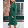 CUPSHE Women Fall Dresses Ruffle Hem Knit Ruched Crew Neck Long Sleeve Bodycon Cocktail Mini Dress(Green)