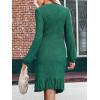 CUPSHE Women Fall Dresses Ruffle Hem Knit Ruched Crew Neck Long Sleeve Bodycon Cocktail Mini Dress(Green)