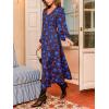 CUPSHE Women Fall Dresses Wildflower Floral V Neck Tie Front Puff Long Sleeve A Line Wrap Maxi Dress(Blue)