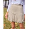 CUPSHE Women Fringe Skirts Western Cowgirl Terra Cotta High Waist Mini Skirt Suede Tassel Short Counrty Concert(Apricot)