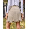 CUPSHE Women Fringe Skirts Western Cowgirl Terra Cotta High Waist Mini Skirt Suede Tassel Short Counrty Concert(Apricot)