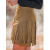 CUPSHE Women Fringe Skirts Western Cowgirl Terra Cotta High Waist Mini Skirt Suede Tassel Short Counrty Concert(Camel)