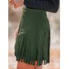 CUPSHE Women Fringe Skirts Western Cowgirl Terra Cotta High Waist Mini Skirt Suede Tassel Short Counrty Concert(Deep Olive)
