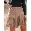 CUPSHE Women Fringe Skirts Western Cowgirl Terra Cotta High Waist Mini Skirt Suede Tassel Short Counrty Concert(Light Brown)