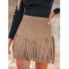 CUPSHE Women Fringe Skirts Western Cowgirl Terra Cotta High Waist Mini Skirt Suede Tassel Short Counrty Concert(Light Brown)
